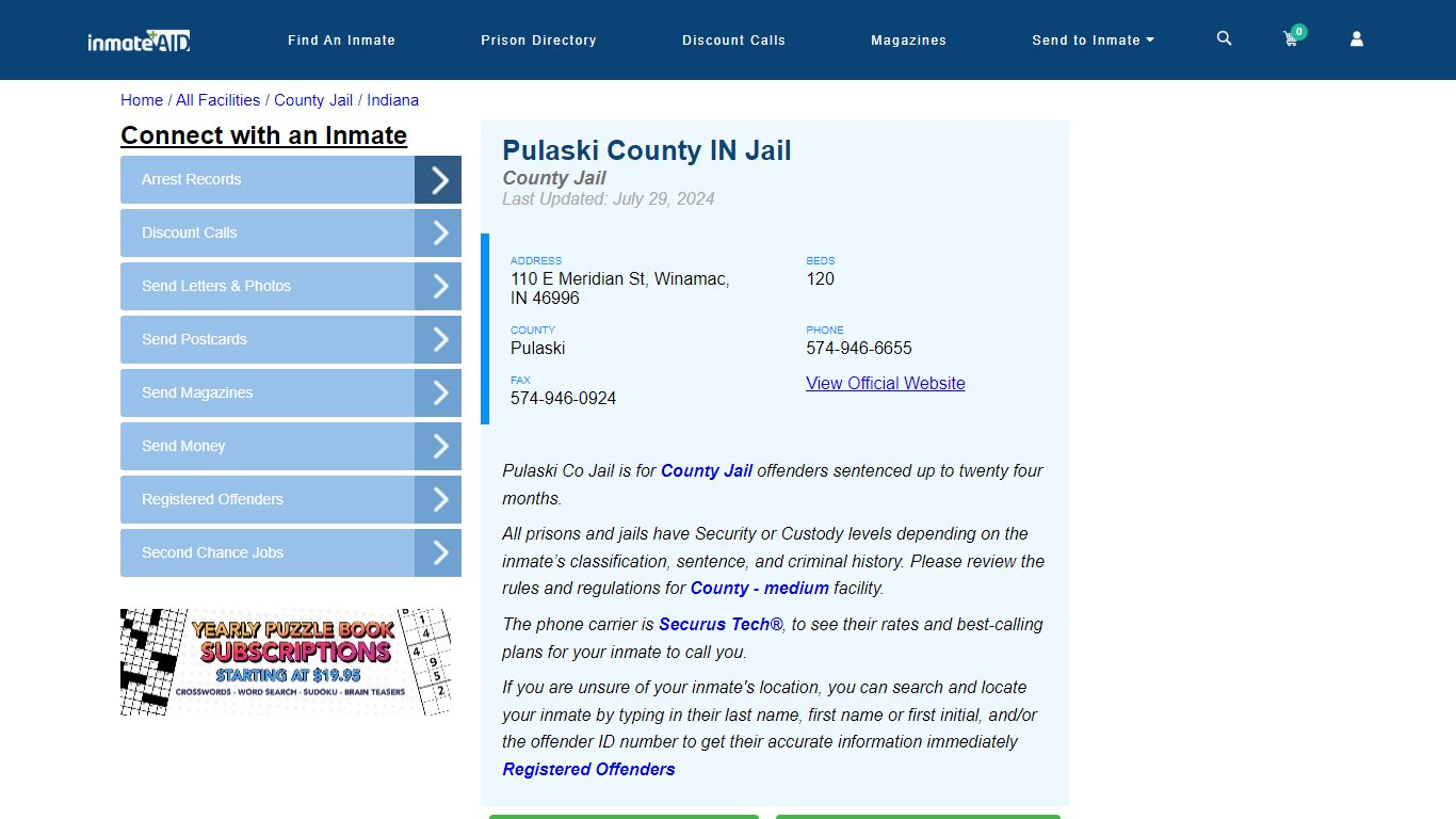 Pulaski County IN Jail - Inmate Locator